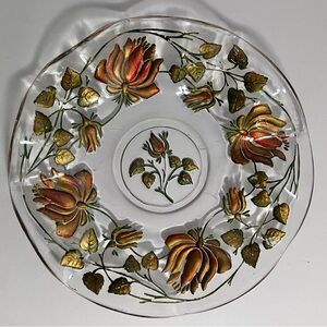 Antique GOOFUS GLASS Ruffled Dish / EARLY 2900s/ Some Paint Loss / PERHAPS DUGAN